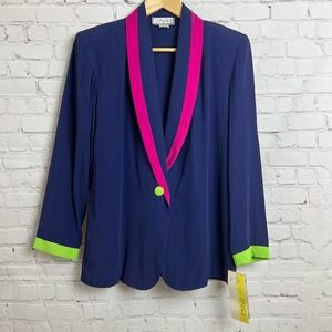 NEW Synari Navy Hot Pink Green Colorblock Blazer Vintage 90s NWT M